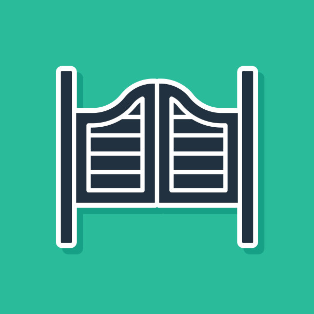 蓝色旧西部摆动沙龙门图标孤立在绿色背景。向量图片下载