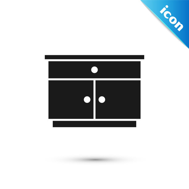 灰色家具床头柜图标孤立在白色背景上。向量图片下载