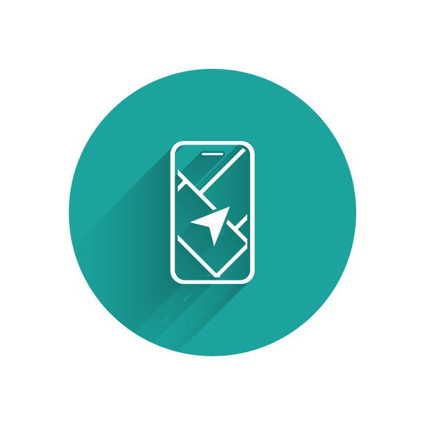 白色信息图的城市地图导航图标孤立与长阴影。手机应用界面概念设计。Geolacation概念。绿色圆圈按钮。向量图片下载