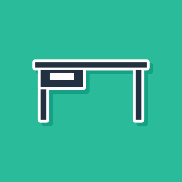 蓝色办公室桌面图标孤立在绿色背景。向量图片下载