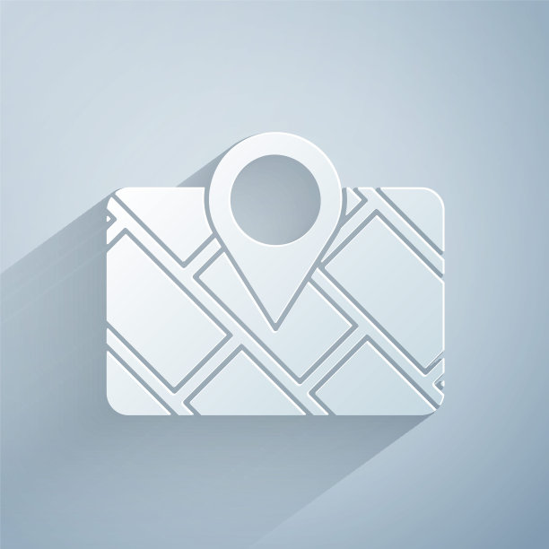 剪纸Gps设备与地图图标孤立在灰色背景。纸艺术风格。向量图片下载