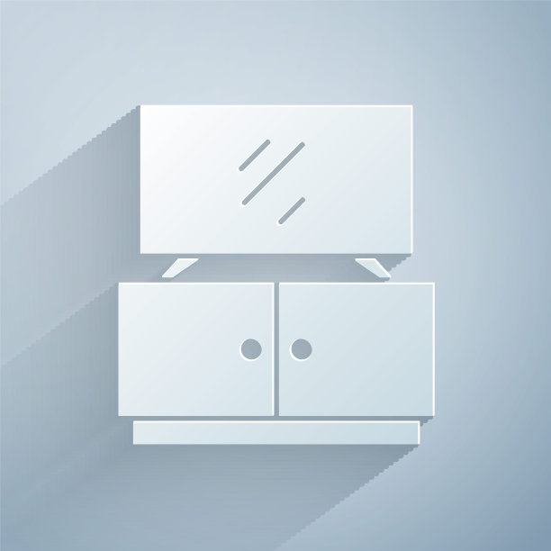 剪纸电视台架图标孤立在灰色背景。纸艺术风格。向量图片下载