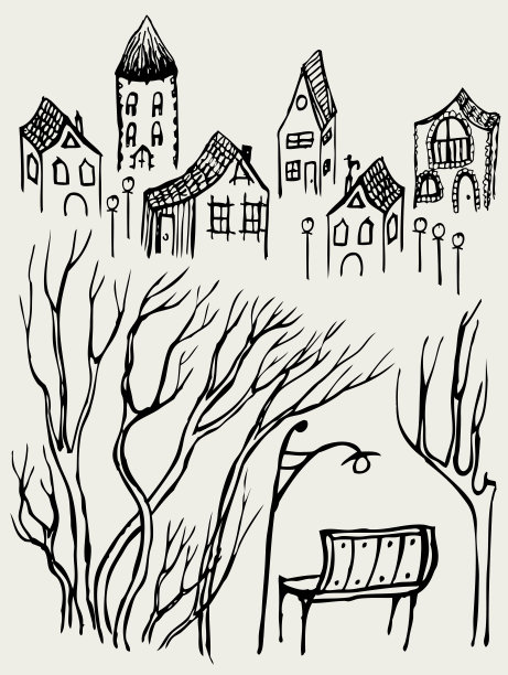 老城区公园长椅的矢量图像图片下载