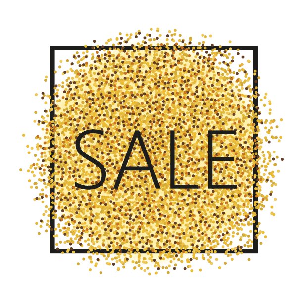 金色的闪闪发光的旗帜与一个黑色的框架和销售的题词。模板设计的促销小册子或小册子，海报，广告购物传单，折扣横幅，网站。图片下载