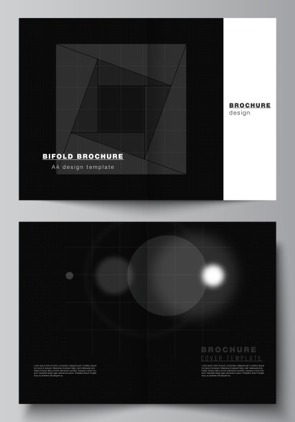 矢量布局的两个A4封面模型设计模板双折宣传册，传单，封面设计，书籍设计。黑色技术背景。科学、医学、技术概念的数字可视化图片下载