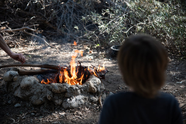 烹饪烤土豆：在热煤炭上烤制，野餐篝火中用锡箔纸包裹美味蔬菜图片下载