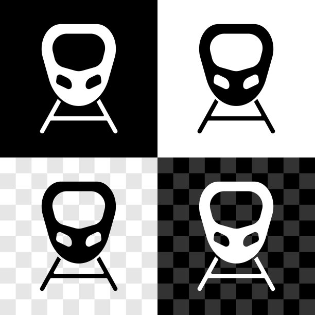 设置高速列车图标孤立的黑色和白色，透明的背景。铁路旅游和铁路旅游。地铁或地铁流线型快速列车运输。向量图片下载