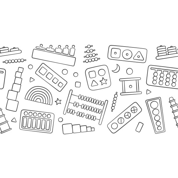 为蒙特梭利游戏手绘儿童玩具。学龄前儿童教育逻辑玩具。儿童早期发展的蒙台梭利体系。向量的背景图片下载