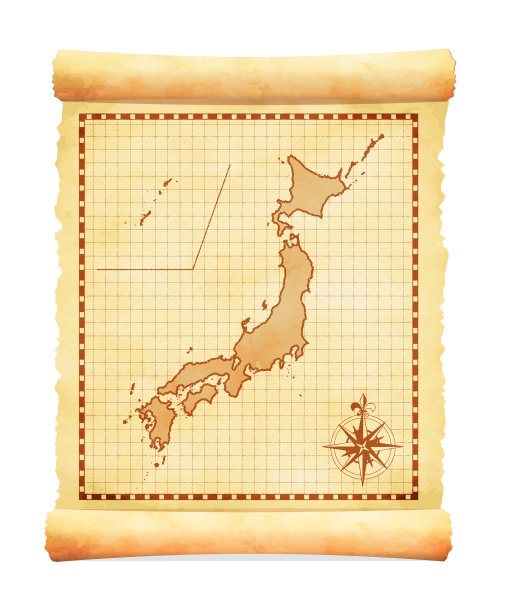 古老的古日本地图矢量插图图片下载