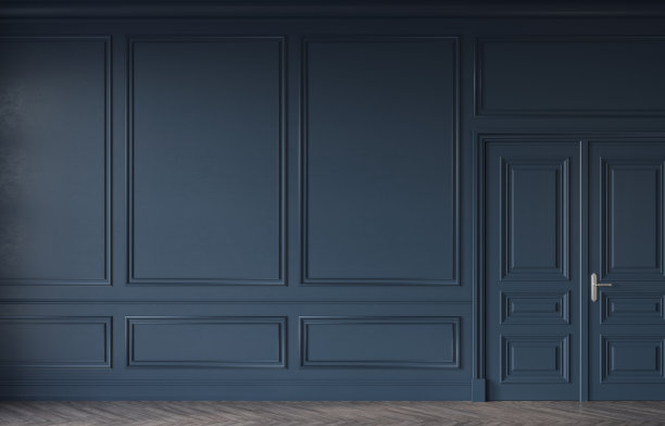 深蓝色的墙、门、拼花，古典风格图片下载