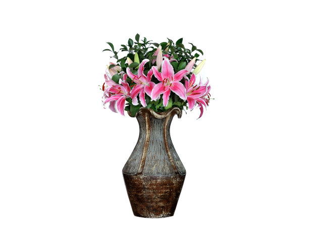 白色花瓶上的百合花束图片下载