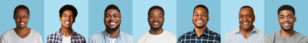 一排黑人的肖像贴着蓝色，拼贴画图片下载