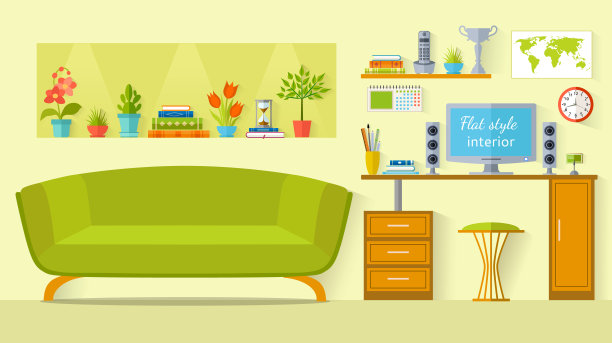 概念室内设计办公室。向量。图片下载