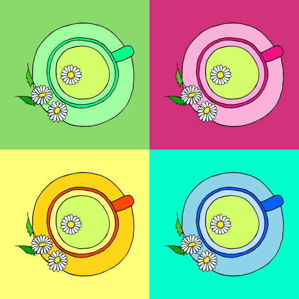 明亮的向量插图的杯子与甘菊。这幅画是用手画的。图片下载