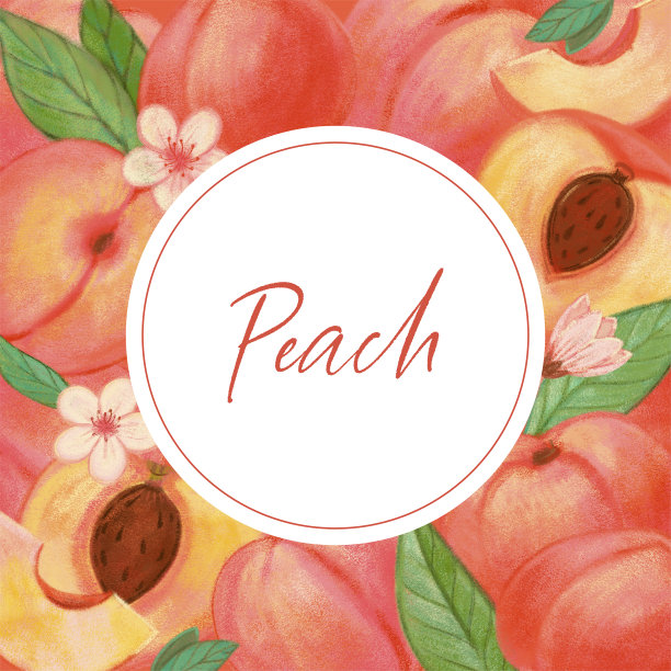 桃用蜡笔手绘。框,标签的背景。图片下载