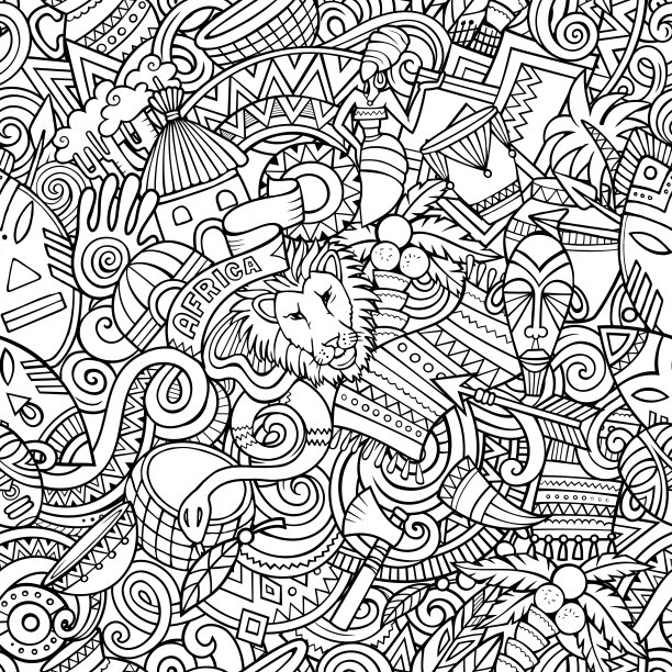 卡通涂鸦非洲无缝图案。图片下载