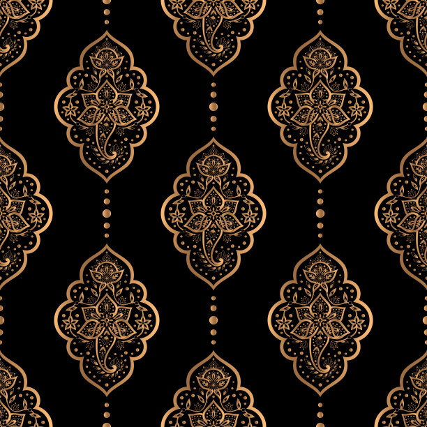 豪华背景金色向量。阿拉伯佩斯利皇家图案无缝。大马士革设计圣诞派对，新年礼品包，假日壁纸，美容spa，瑜伽沙龙，婚礼。图片下载