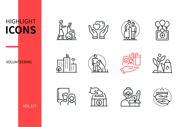 志愿概念线设计风格图标集图片下载
