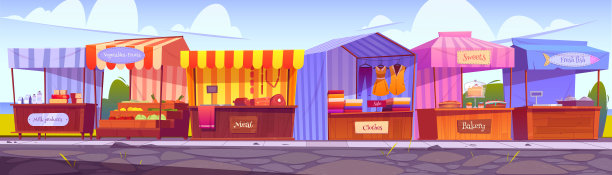 户外市场摊位，集市摊位，木制摊位图片下载