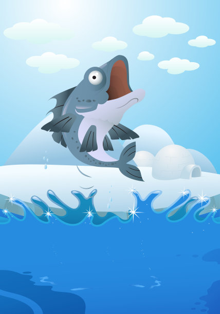 跳跃的北极鱼在冰上的背景图片下载