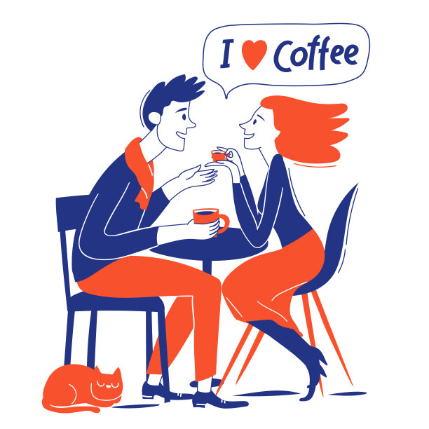 我爱咖啡激励向量卡夫妇在爱情和咖啡图片下载