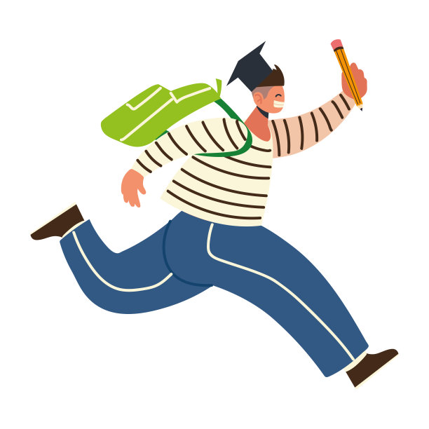 回到学校，学生带着帽子、铅笔和书包奔跑图片下载