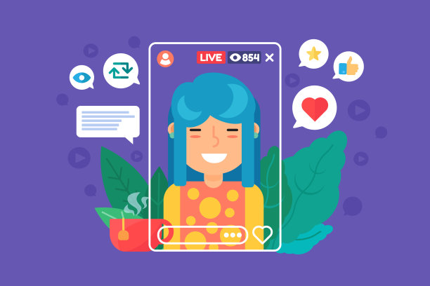 亚洲女孩视频博主平面颜色矢量字符图片下载