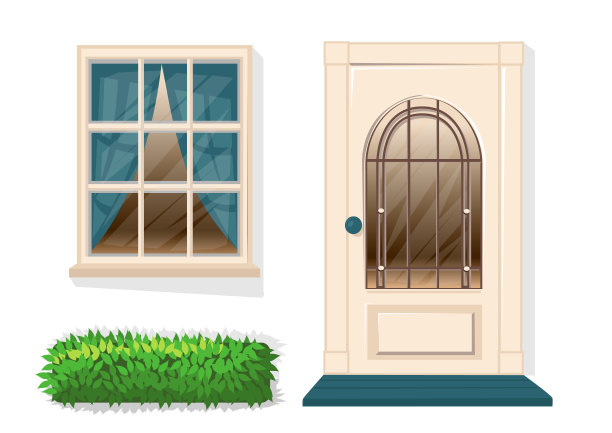 套门，窗，灌木图片下载