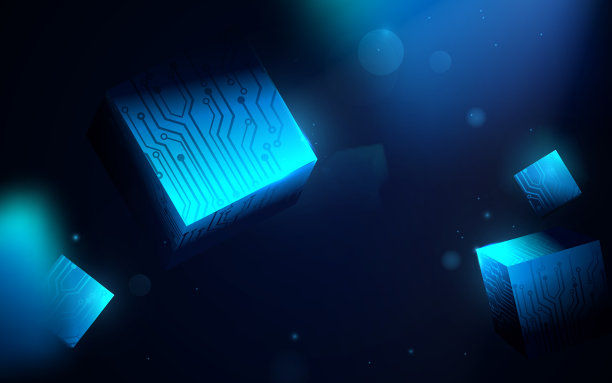 抽象的三维几何和线路板纹理漂浮在空间与未来的高科技背景图片下载