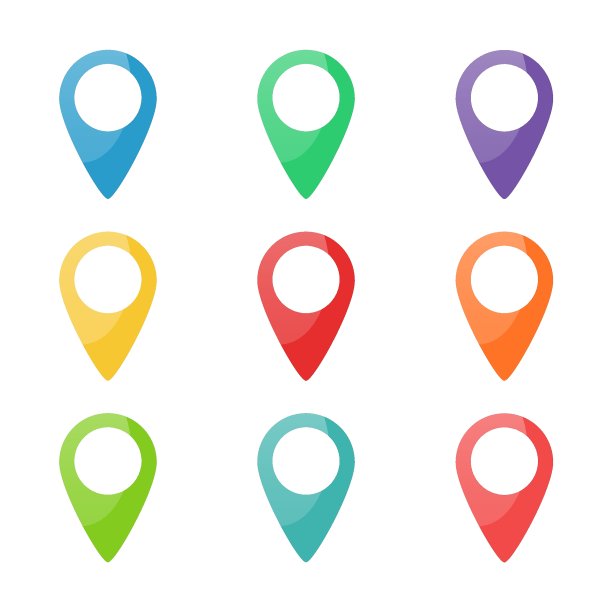 一套彩色地图大头针。马克,指针象形图。位置图标。定位按钮的概念。网页或手机应用的模板设计。图片下载