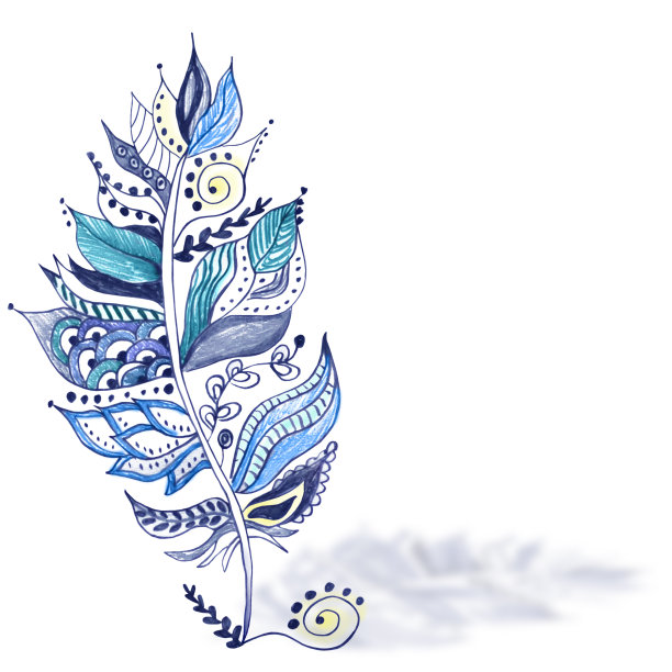 鸟的羽毛。无针蓝色蛋黄钢笔铅笔画图片下载