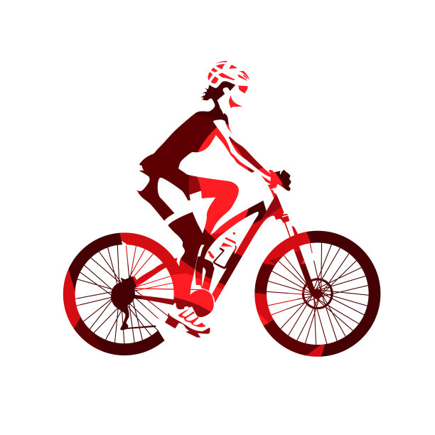 女人骑山地车，休闲自行车，抽象的红色矢量剪影图片下载