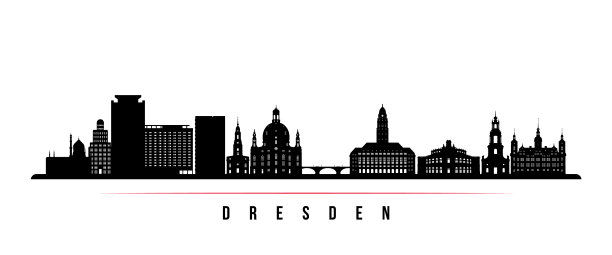 德累斯顿地平线横横幅。德国德累斯顿的黑白剪影。用于设计的向量模板。图片下载
