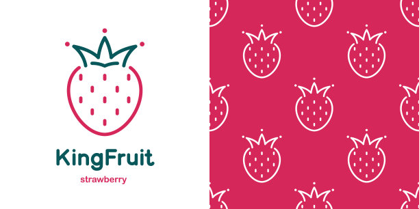 草莓冠涂鸦风格和无缝模式。程式化的水果,浆果。图片下载