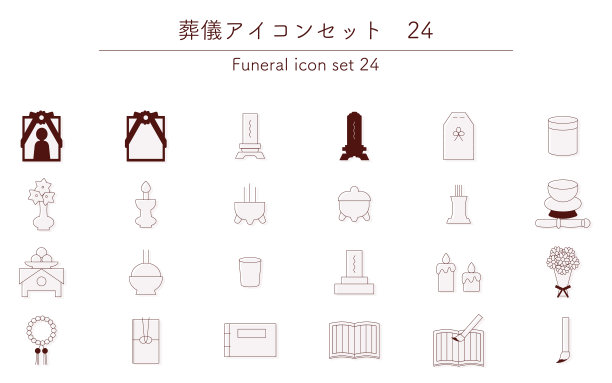 佛教葬礼线性图标合集（24个）图片下载