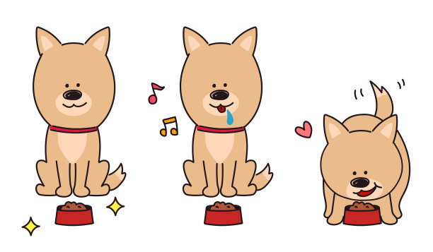 一组狗急切地等待着吃东西。图片下载