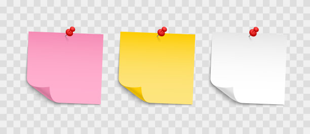 带图钉的彩色纸条。收藏有卷曲和阴影的便利贴。现实的纸贴纸，你的信息。广告和促销的设计元素。图片下载