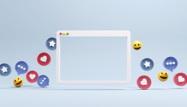 网页简单的浏览器窗口带有社交网络图标，抽象新潮的设计用于社交媒体广告。3 d渲染。图片下载