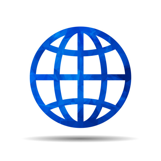 蓝色三角形多边形地球行星图标在白色的背景图片下载