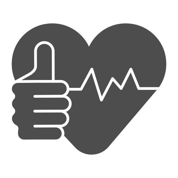 拇指向上和健康心脏固体图标，饮食概念，健康心脏标志在白色背景，良好的心率显示拇指向上图标字形风格的手机，网页设计。矢量图形。图片下载