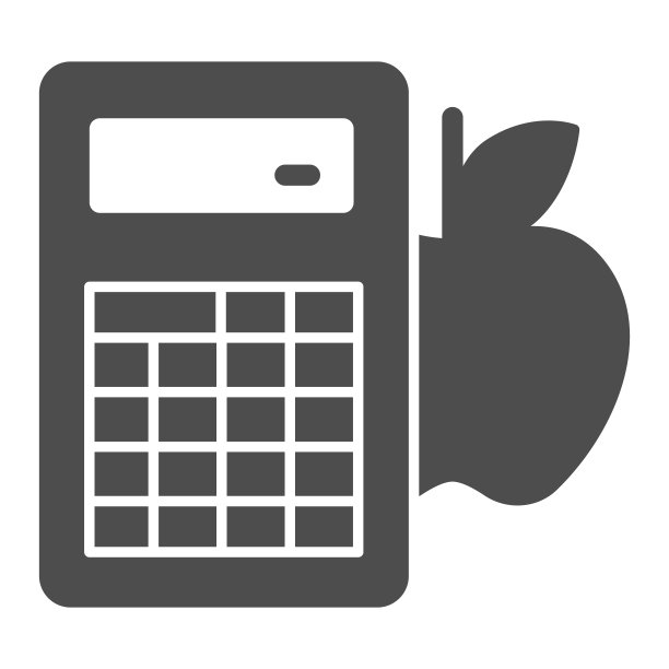 计算器和苹果固体图标，饮食概念，计算卡路里的标志在白色的背景，象形字体的移动概念和网页设计的卡路里计算器图标。矢量图形。图片下载