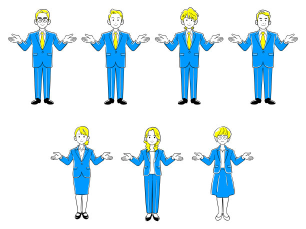插图一套，一个商人的全身和一个女商人摊开的双手图片下载