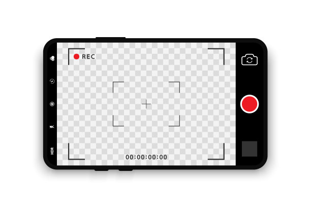 手机屏幕上的摄像头接口。摄像头屏幕手机手机界面应用程序。照片，视频ui在手机上。用于拍照、自拍和视频的智能手机模型。矢量图图片下载