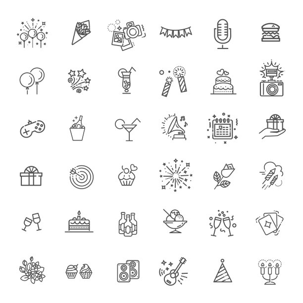 生日快乐聚会线图标设置图片下载