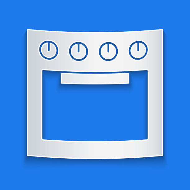 剪纸烤箱图标孤立在蓝色背景。煤气炉标志。纸艺术风格。向量图片下载