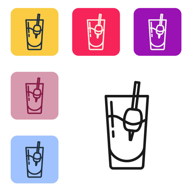 黑线鸡尾酒血腥玛丽图标孤立在白色背景。设置图标为彩色方框按钮。向量图片下载