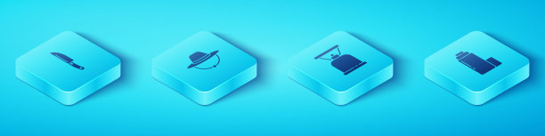 设置等距刀，露营帽，热水瓶容器和煤气炉图标。向量图片下载