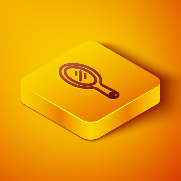 等距线手镜图标孤立在橙色背景。黄色正方形按钮。向量图片下载