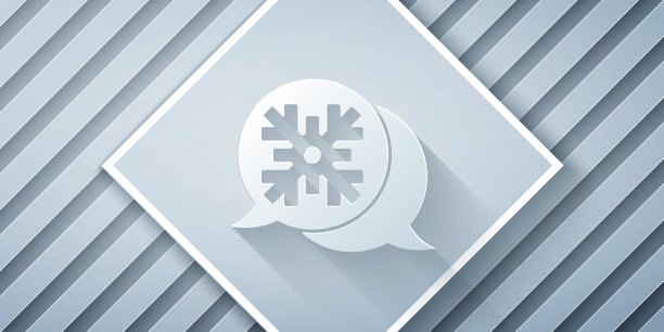 剪纸雪花与语音气泡图标孤立在灰色背景。圣诞快乐，恭贺新禧。纸艺术风格。向量图片下载