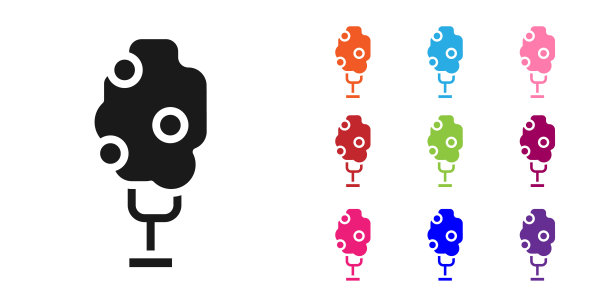 黑树与苹果图标孤立在白色背景。农业植物。有机农场的产品。园艺的主题。设置图标丰富多彩。向量图片下载